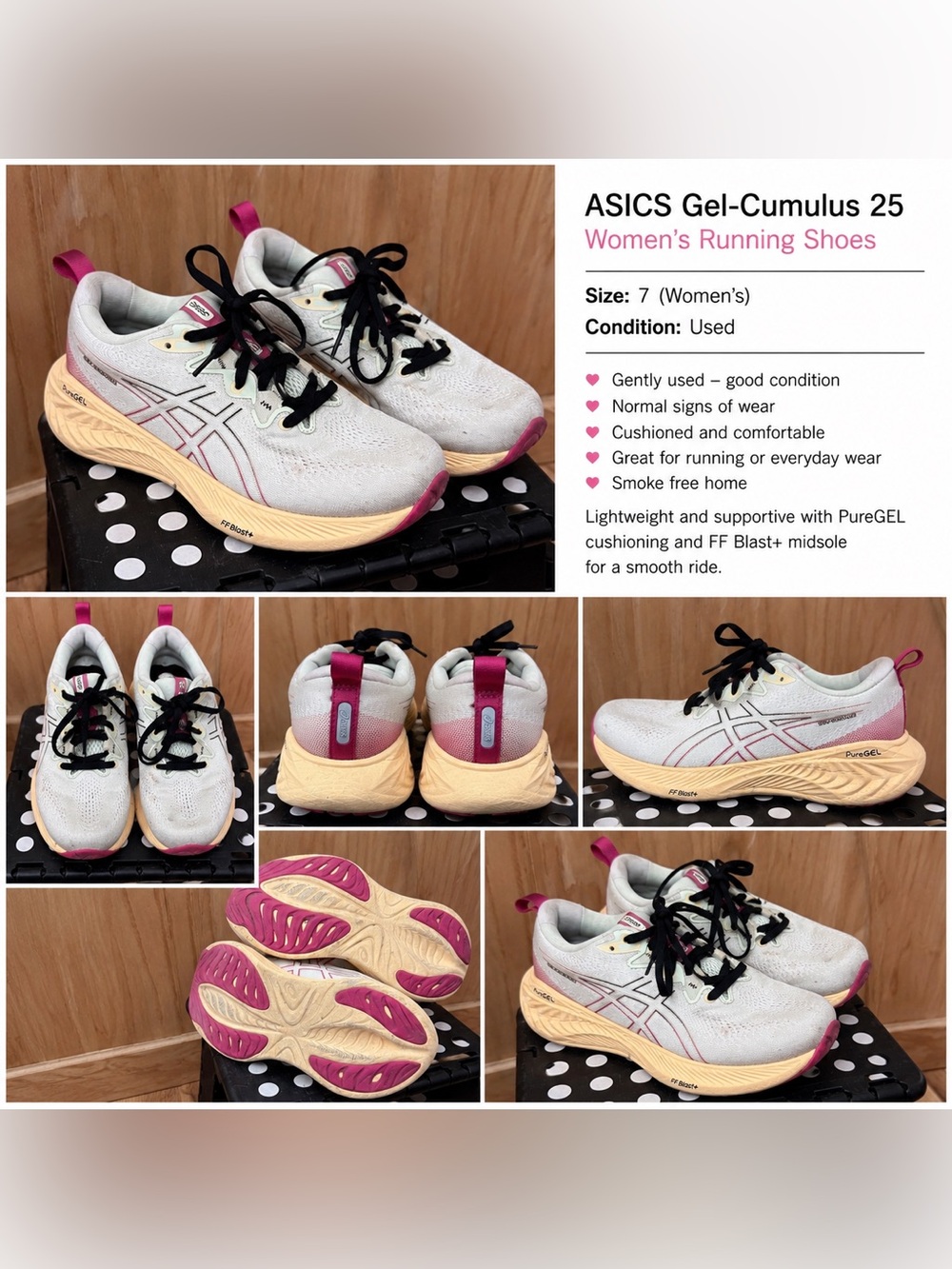 Asics Women's Running Shoes - Light Gray, Pink and Cream